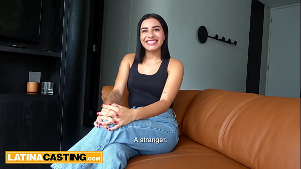 Sweet petite babe appears at the interview and answers all naughty, turns out she’s not wearing any panties, sucks producer’s big cock drooling and gagging, I’d give her the job she’s worth banging. Cumshot slomo, full scene uncut at L